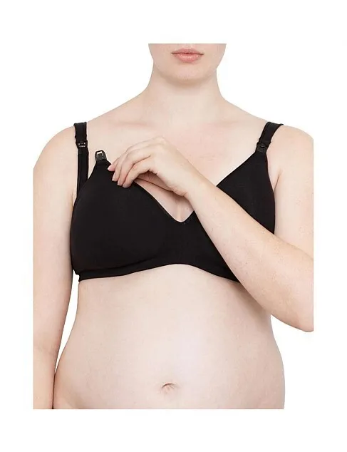 BERLEI BARELY THERE Contour Cotton Rich 18D Maternity Feeding Bra BLACK Rrp $60