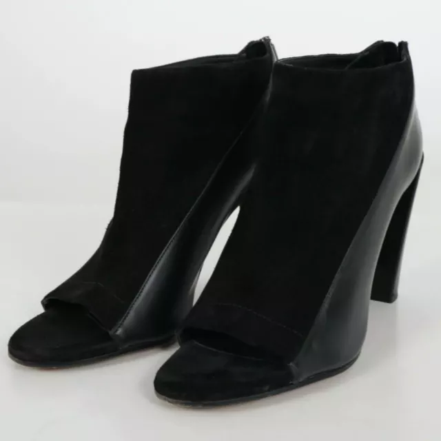 Vince Bayard Ankle Booties Heels 9.5M Black Leather Open Toe Back Zip Two Tone