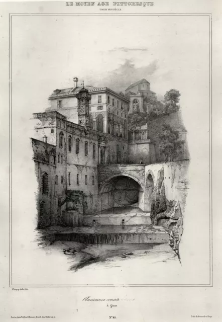 Génova Genova Liguria Ciudad Original Litografía Chapuy 1840