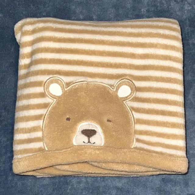 Carters Just One You Baby Blanket Teddy Bear Tan Brown Stripe Brown Plush Fleece