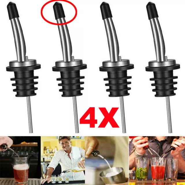 4x Stainless Steel Tapered Liquor Pourer Wine oil Bottle Pour Spout With Stopper