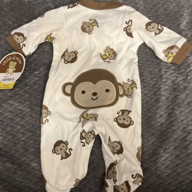 Carters Child Of Mine Baby PREEMIE Monkey Sleeper Bodysuit Footed PJ’s NWT Boy