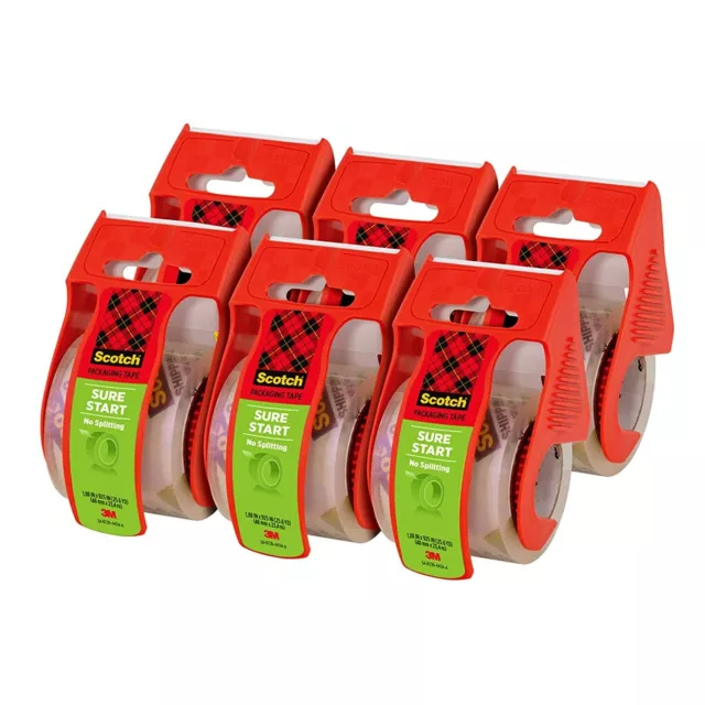 Scotch Sure Start 1.88x800" Shipping Tape Dispenser - Clear, Pack of 6 FREE SHIP