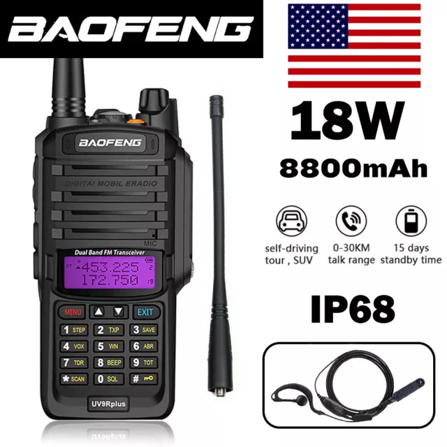 Walkie Talkie BAOFENG UV-9R PLUS doble banda exterior radios de dos vías VHF UHF IP67