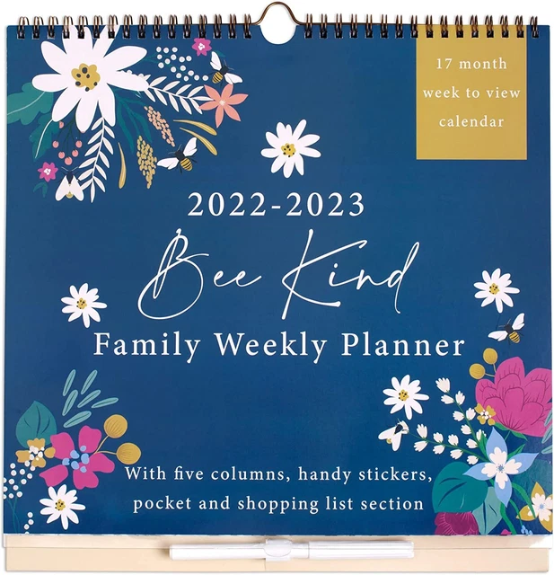 FAMILY WEEKLY PLANNER 2022 2023 Bee Kind 17 Month Calendar Pen