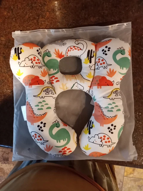 2-Baby Travel Neck Support Pillows White Dinosaurs Toddler Comfort Soft New