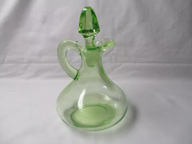 Vintage Uranium Vaseline Green Glass Depression Era Cruet Bottle With