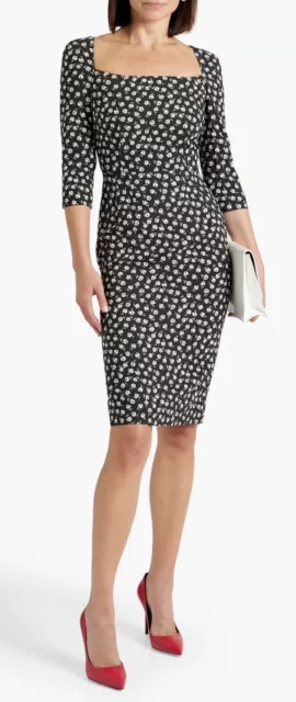 NWT Dolce Gabbana Flower Print Rose Daisy Black White Silk Dress Midi 38 Small