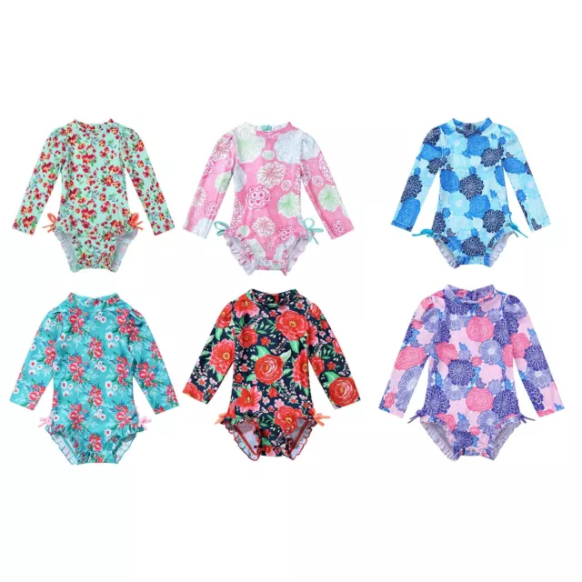 Maillot de Bain Bébé Fille Une Pièce Fleur Maillots de Natation Manches Longues