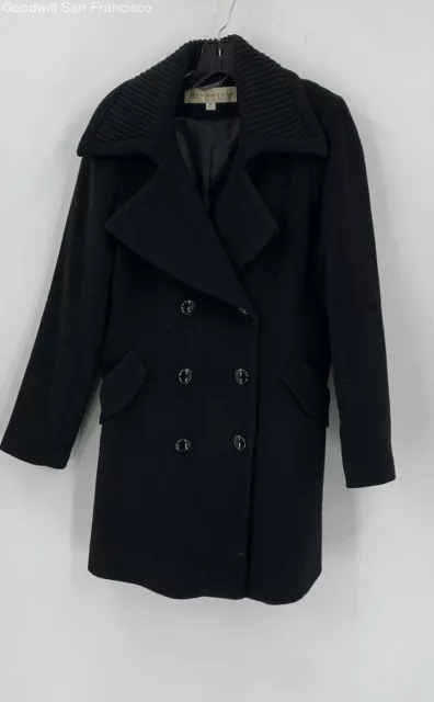 Trina Turk Womens Black Wool Blend Long Sleeve Double Breasted Pea Coat Size 12