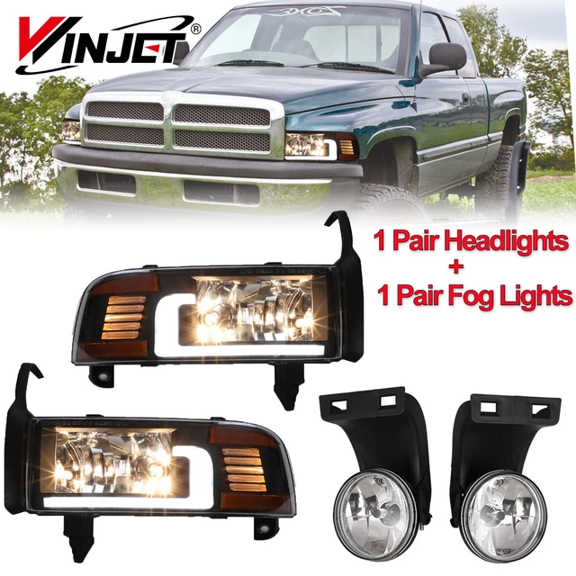 Amber/Chrome Headlights & Fog Lights Kit For 2002-2005 Dodge Ram 1500 2500 3500