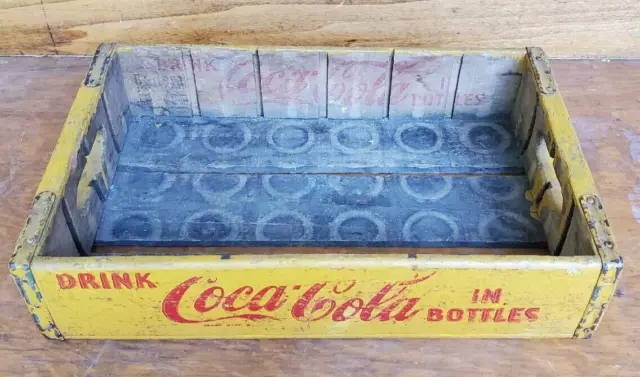 Yellow Coca Cola Soda Wood Crate Divided Case