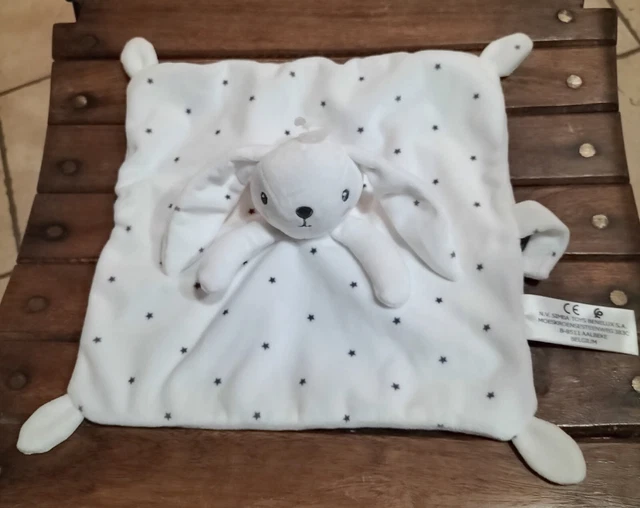 ⭐⭐⭐ Doudou Lapin Simba Toys Kiabi - Blanc étoiles grises attache tétine Neuf 2