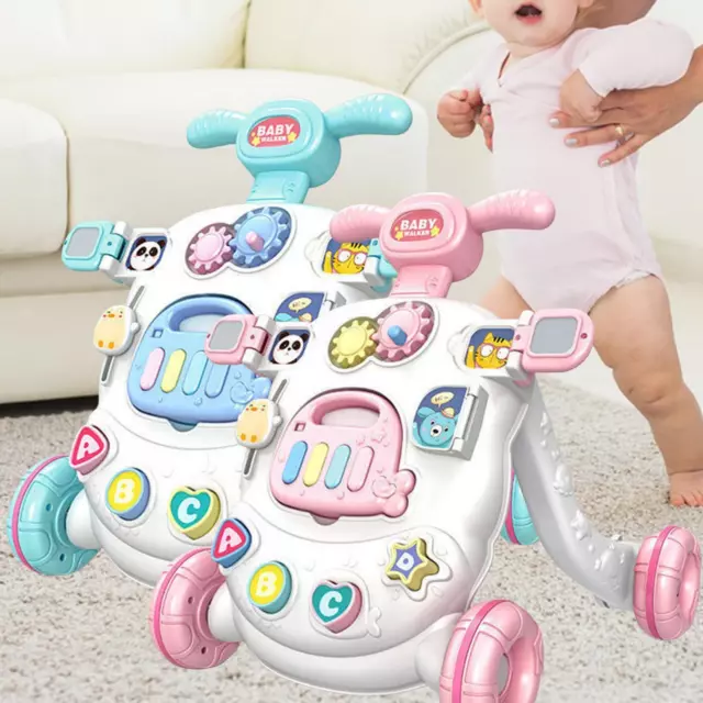 Multifunction Steps Baby Push Walker for Toddlers Sit and Stand Learning Walker