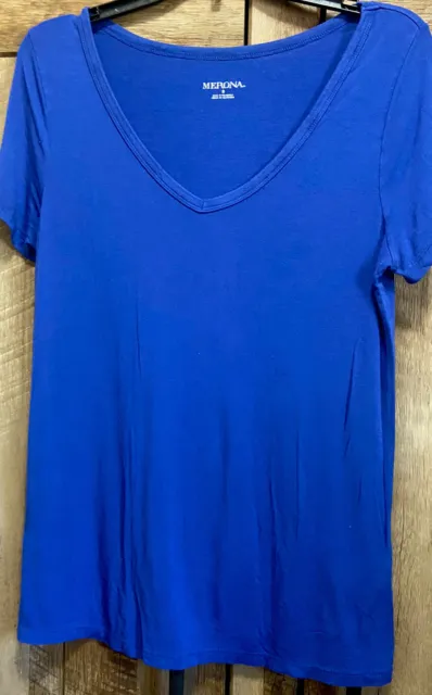 MERONA Women’s Size Small T-Shirt Royal Blue V-neck Short Sleeve Oversized