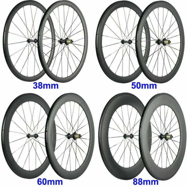 700C 38/50/60/88mm Carbon Wheelset Front+Rear Carbon Wheels UD Basalt 23mm Width