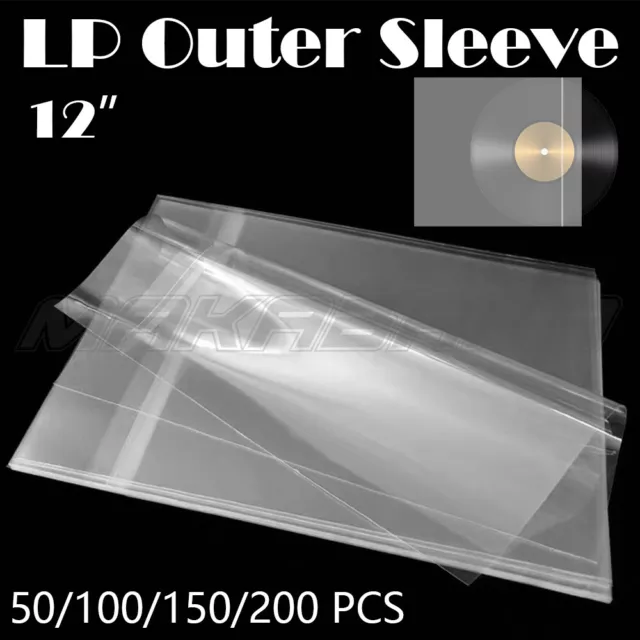 200PCS NEW PREMIUM THICK LP / 12" PLASTIC OUTER RECORD COVER SLEEVES 80um
