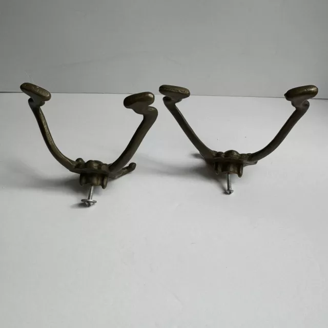 (2) Antique Cast Brass Wing double Coat hook  Hall Tree - Architectural Salvage 3