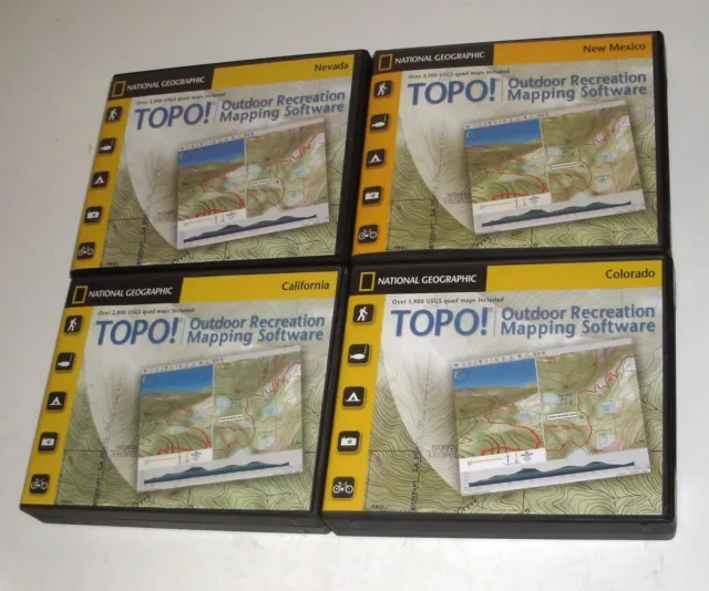 Lot of 4 National Geographic Topo! GPS Mapping Software Colorado NM CA Nevada
