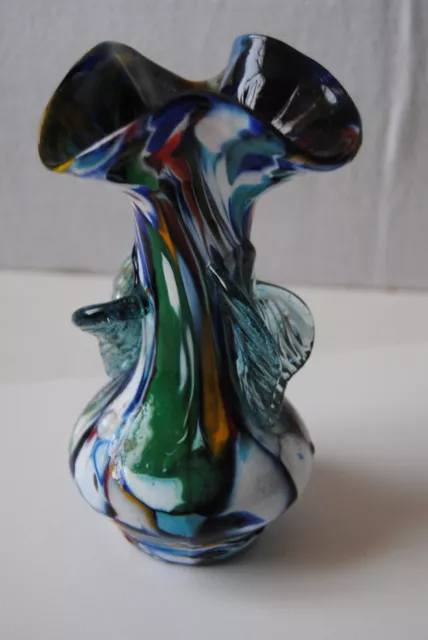 Beau Vase Soliflore Multicolore Verre Soufflee 17/9  Cm Tbe Murano
