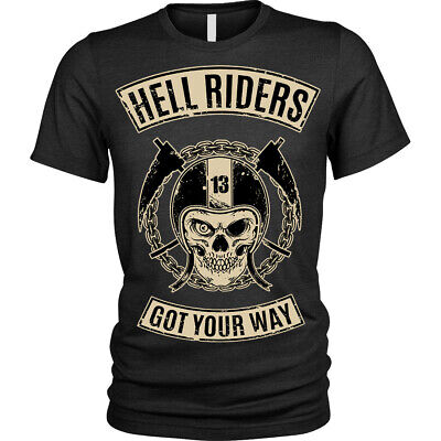 HELL RIDERS Teschio Biker Motocicletta Moto Rider T-Shirt Unisex Uomo