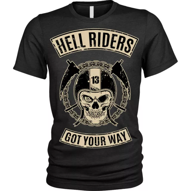 Hell Riders Skull Biker Motorcycle Motorbike rider T-Shirt Unisex Mens