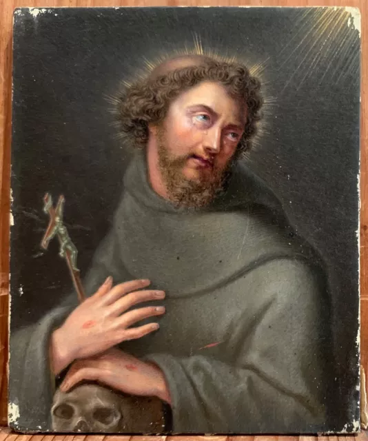 Peinture sur Vélin d’Epoque Fin XVIIIème « St François d’Assise »