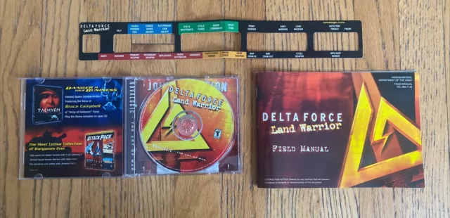 Juego de PC vintage Delta Force Land Warrior con superposición de teclado manual de campo