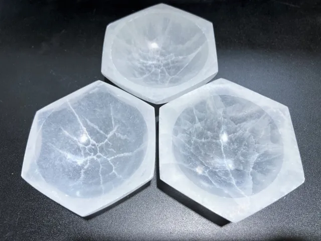 Wholesale Bulk Lot 3 Pack Of Selenite Crystal Hexagon Bowl Crystal Dish Charging