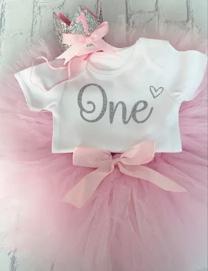 Luxury Baby Girls First 1st Birthday Outfit Tutu Skirt Vest Crown Cake Smash Set