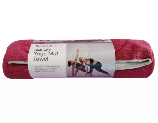 Yoga Mat Towel Dual Grip Red Gray Reversible Large 26x72 Banyan & Bo Gaiam NEW