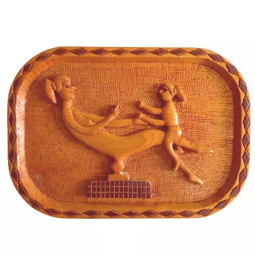 Carved Wooden Vintage Hawaii Hanging Girls Play Wall Plate Plaque Decor Old 11''