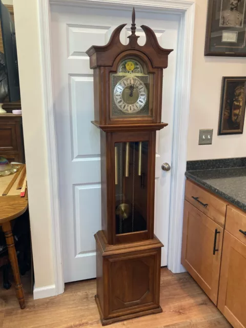 Daneker Grandmother's Clock Williamsburg Model Westminster Chimes Cherry Case