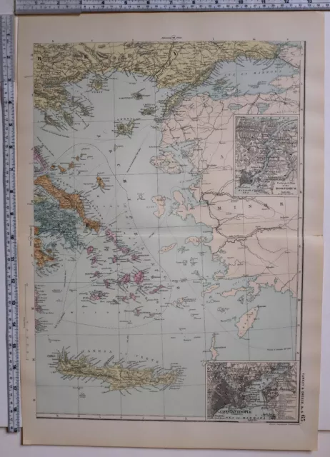 1891 Antique Map ~ Turkey & Greece Constantinople Crete Cyclades Bosporus