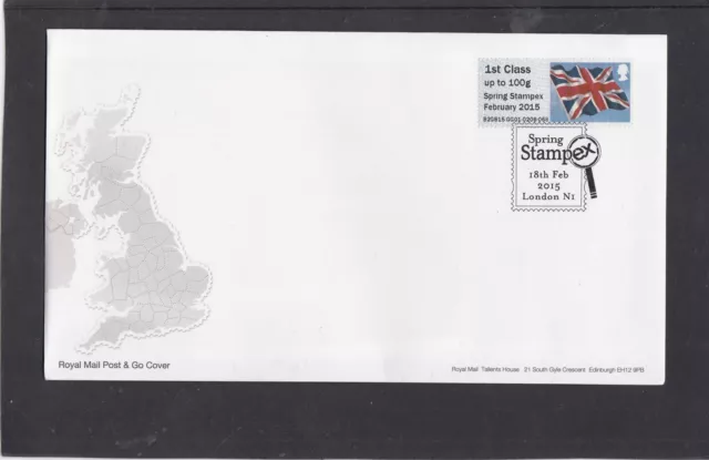 GB 2015  Post & Go Frama Union Flag STAMPEX overprint 1st class stamp GG1 FDC