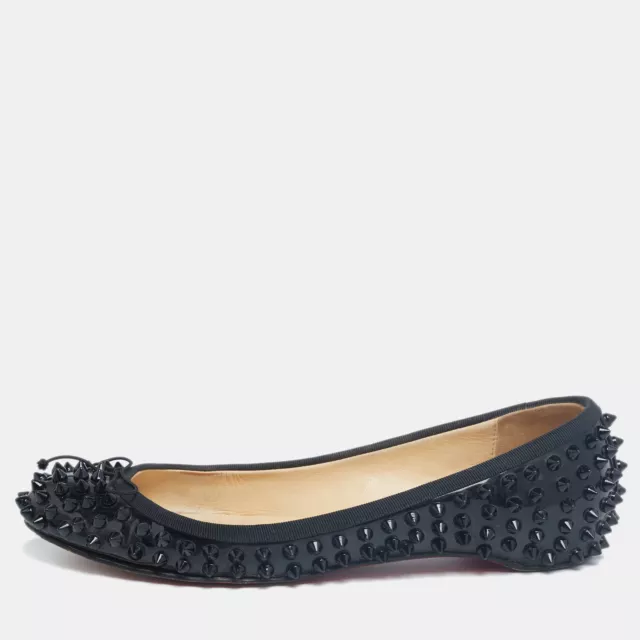 Christian Louboutin Black Patent Leather Sonietta Spikes Bow Ballet Flats