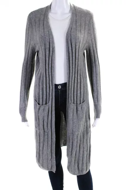 Minnie Rose Womens Cashmere Knit Open Front Long Cardigan Sweater Gray Size XS