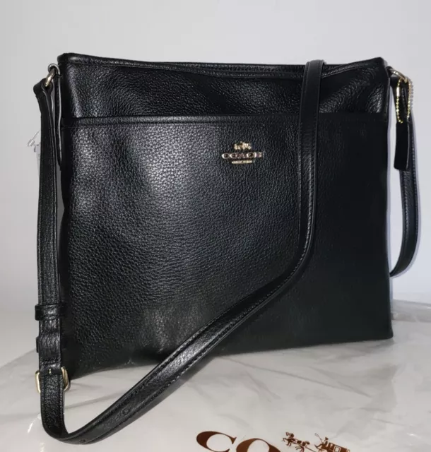 Coach F37321 Pebbled Leather File Crossbody Shoulder Handbag Purse Black