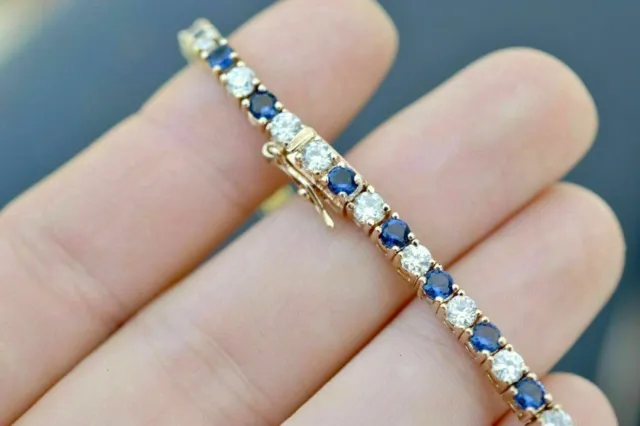3.5Ct Round Cut Lab Created Blue Sapphire Tennis Bracelet 14K Yellow Gold Plated