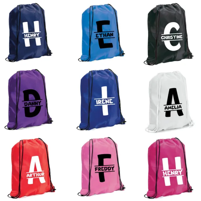 Nylon Drawstring Rucksack Monogram Bag School PE Kit Sport Kids Adults Fitness