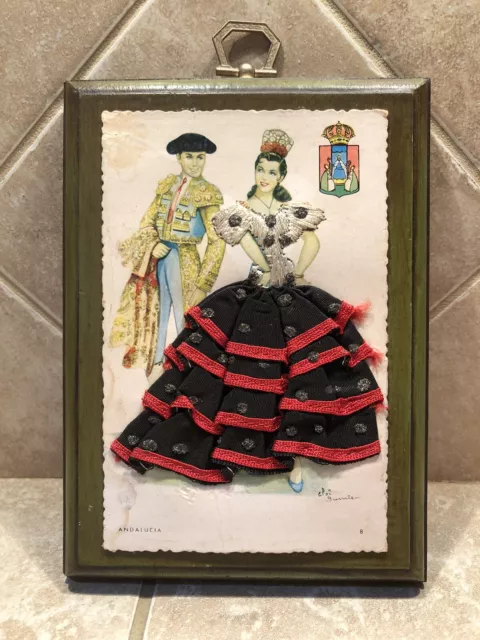 Mid-century Embroidered Clothing  Woman Elsi Gumier Andalucia Mounted postcard