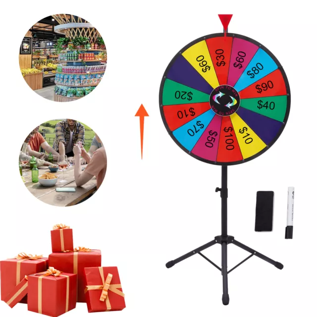 24" Color Prize Wheel 14 Slots Dry Erase Show Fortune Spinning Game Floor Stand