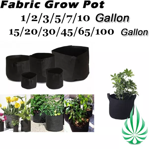 5x Fabric Hydroponic Plant Grow Pots Grow Bag 1/2/3/5/7/10/15/20/30/45/65 Gallon