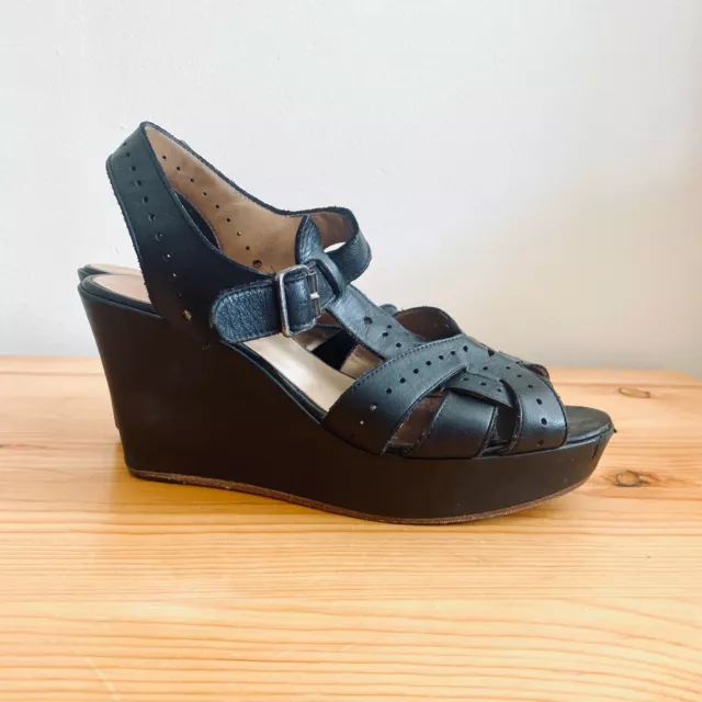 Barney’s New York CO-OP platform sandals black leather wedge gladiator 38 / 8