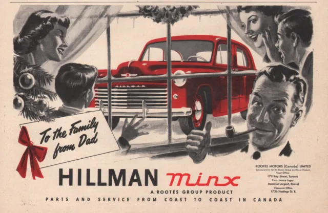 1951 Canadian Rootes Motors print ad red Hillman Minx 4-dr Sedan