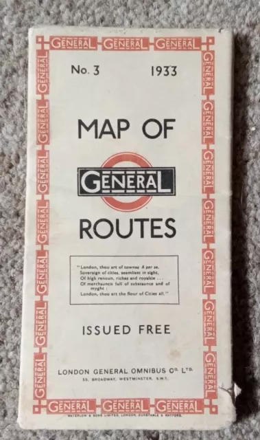 RARE ORIGINAL MAP OF GENERAL ROUTES No.3 1933