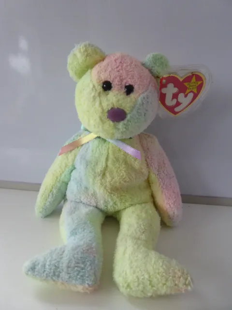 TY Beanie GROOVY Soft Plush Cuddly Tie Dye Rainbow Teddy Bear Toy Tags Protector