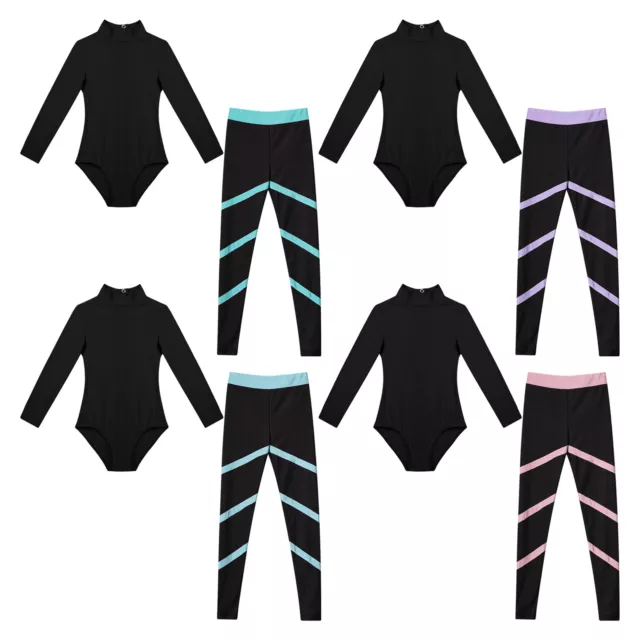 Kids Girls Leotard With Pants Athletic Jumpsuit Yoga Bodysuit Uniform Sportwear