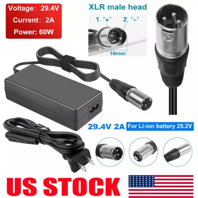 24V 2A XLR Mobility Electric Scooter wheelchair For Lithium Battery Charger US