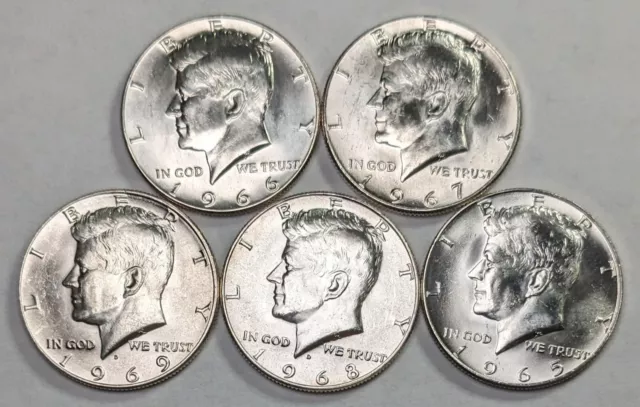Kennedy Half Dollars Silver Clad 5 Different Date